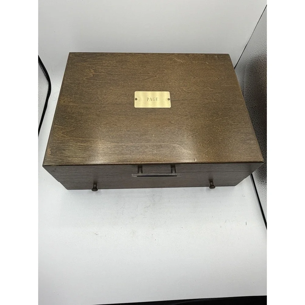 Vintage Wooden Flatware Silverware Storage Chest Box Red Lined Drawer